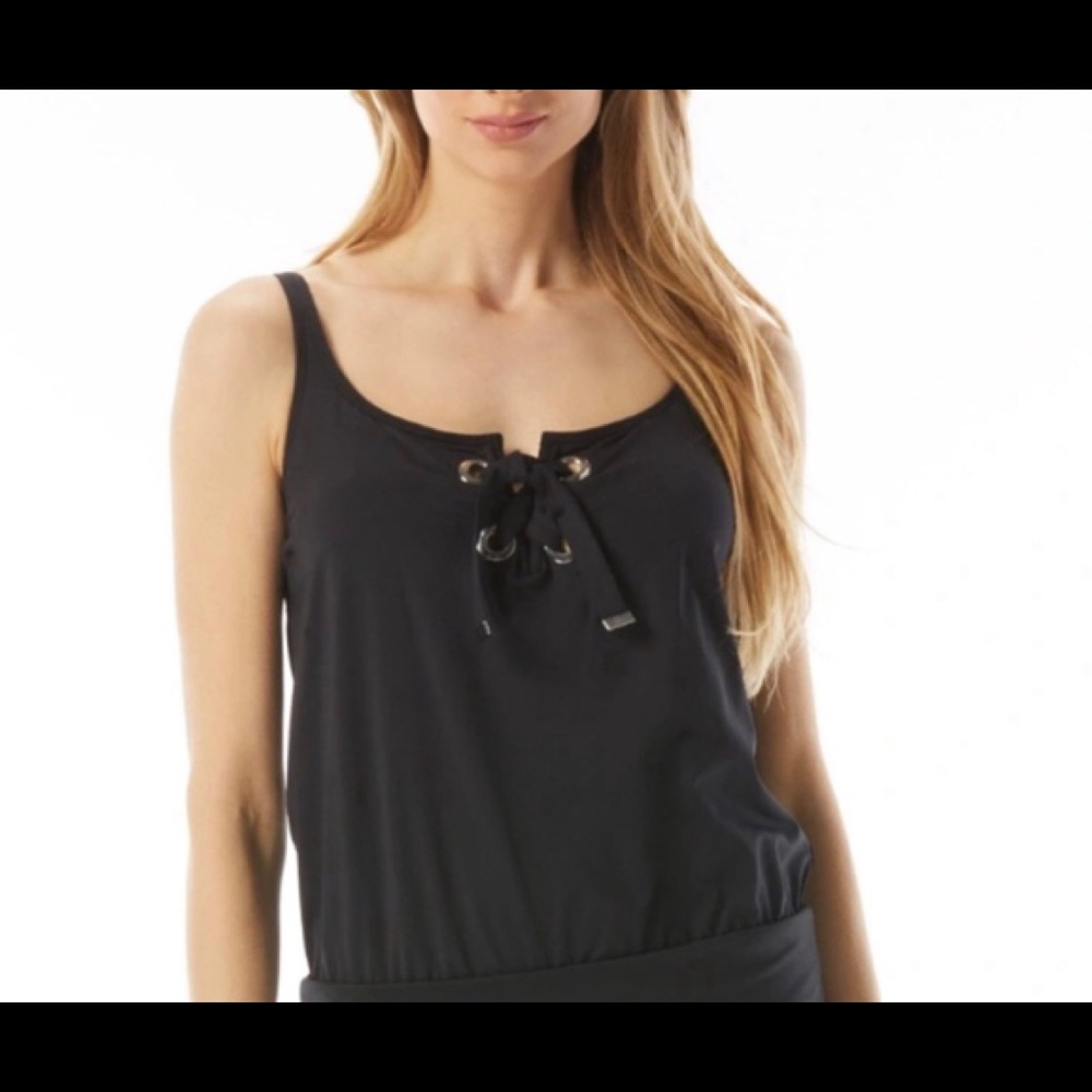 Michael Kors LaceUp Tankini, Size Large color Black